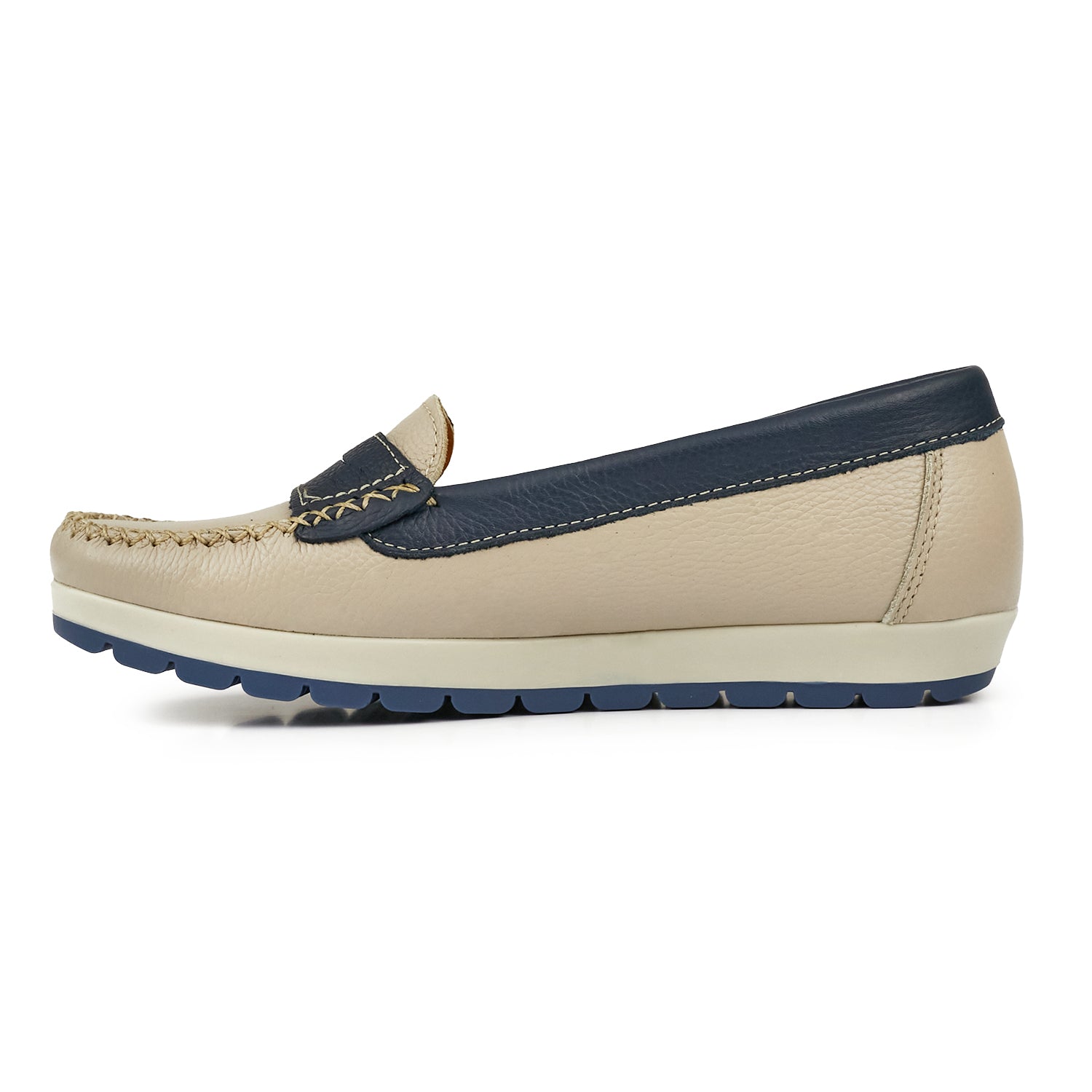 MOCASÍN PAMPA NATURAL Y AZUL