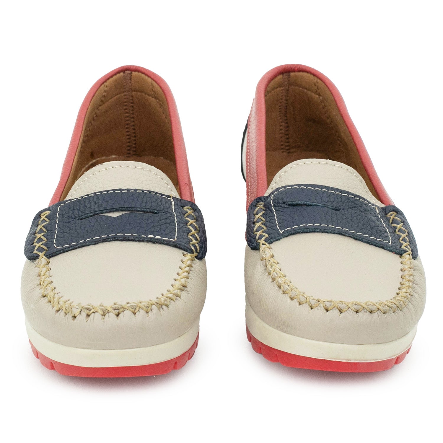 MOCASÍN PAMPA BEIGE, ROJO AZUL