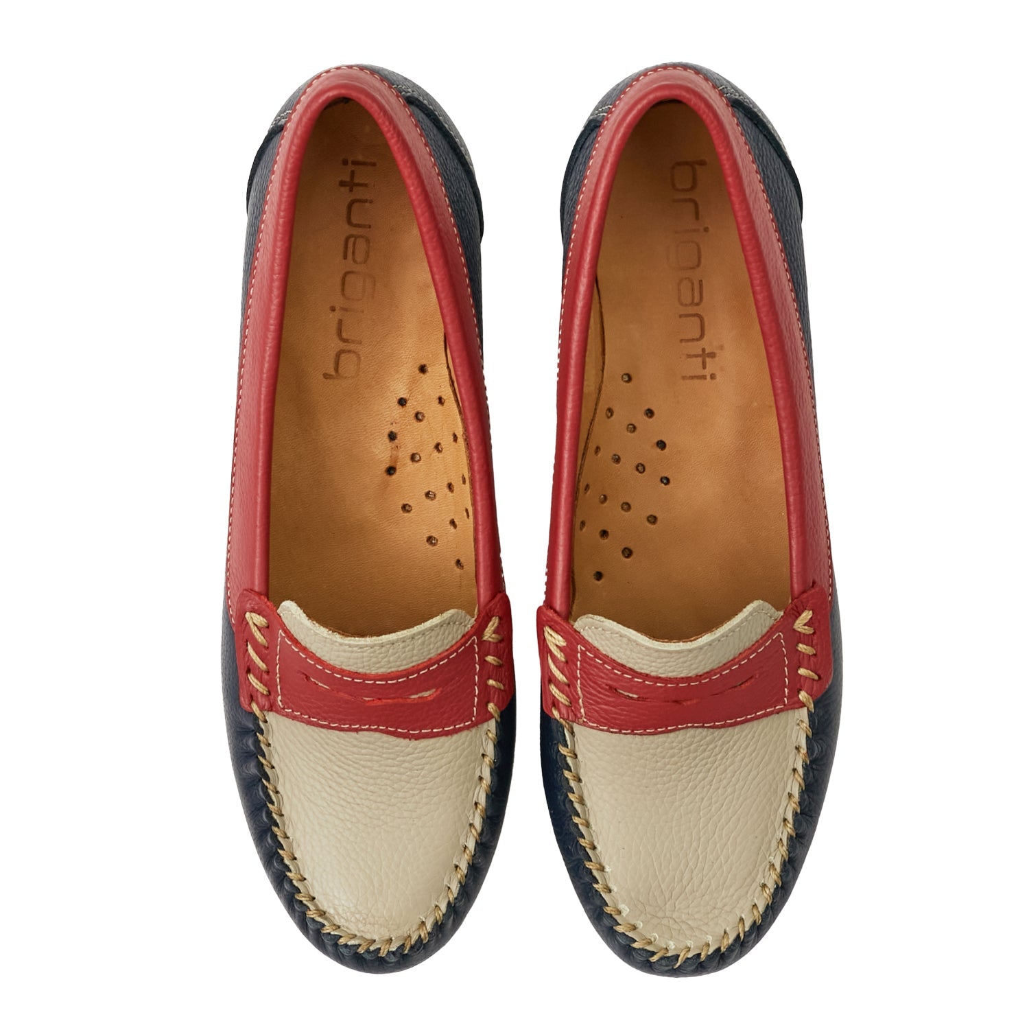 MOCASIN ROSARIO AZUL NATURAL Y ROJO